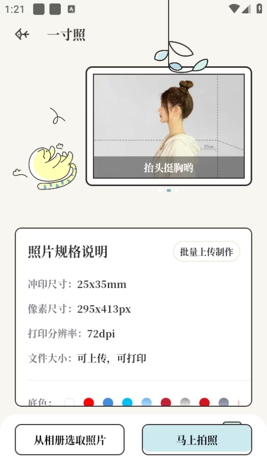 证件照规格选择界面