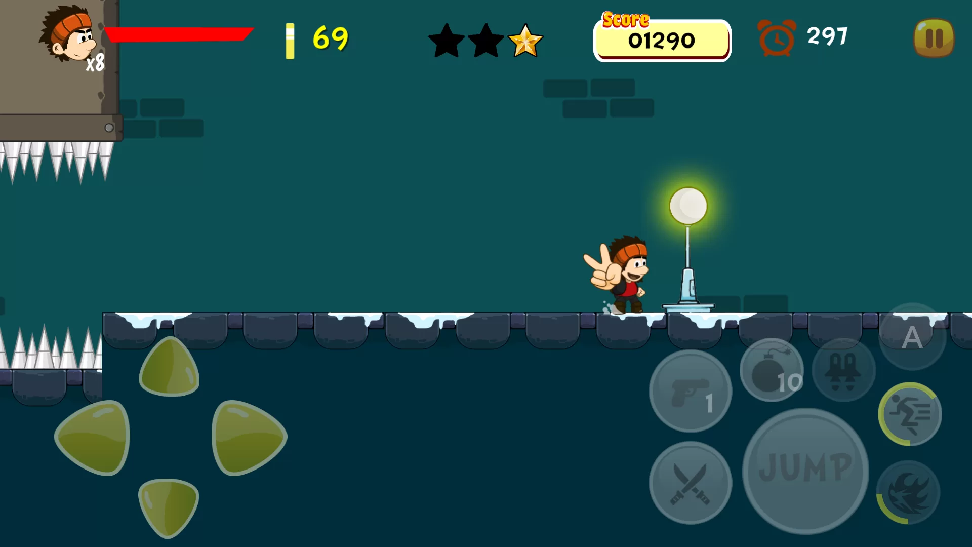 波比在关卡终点欢呼庆祝胜利