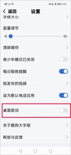找到桌面歌词选项