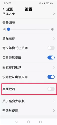 找到桌面歌词选项