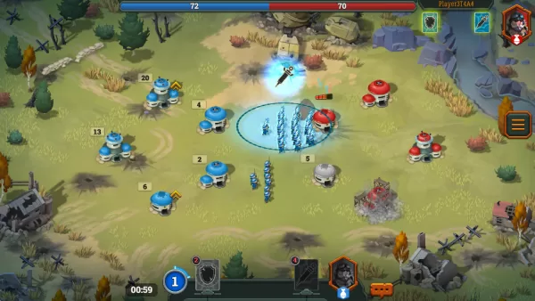 游戏战斗截图，展示玩家使用战术卡牌“炮击”的瞬间