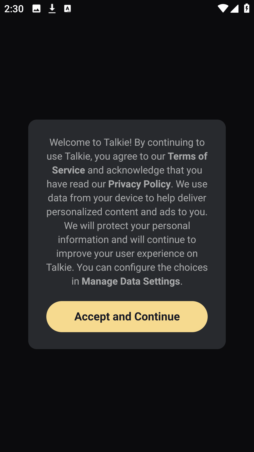 星野Talkie国际版英文初始界面
