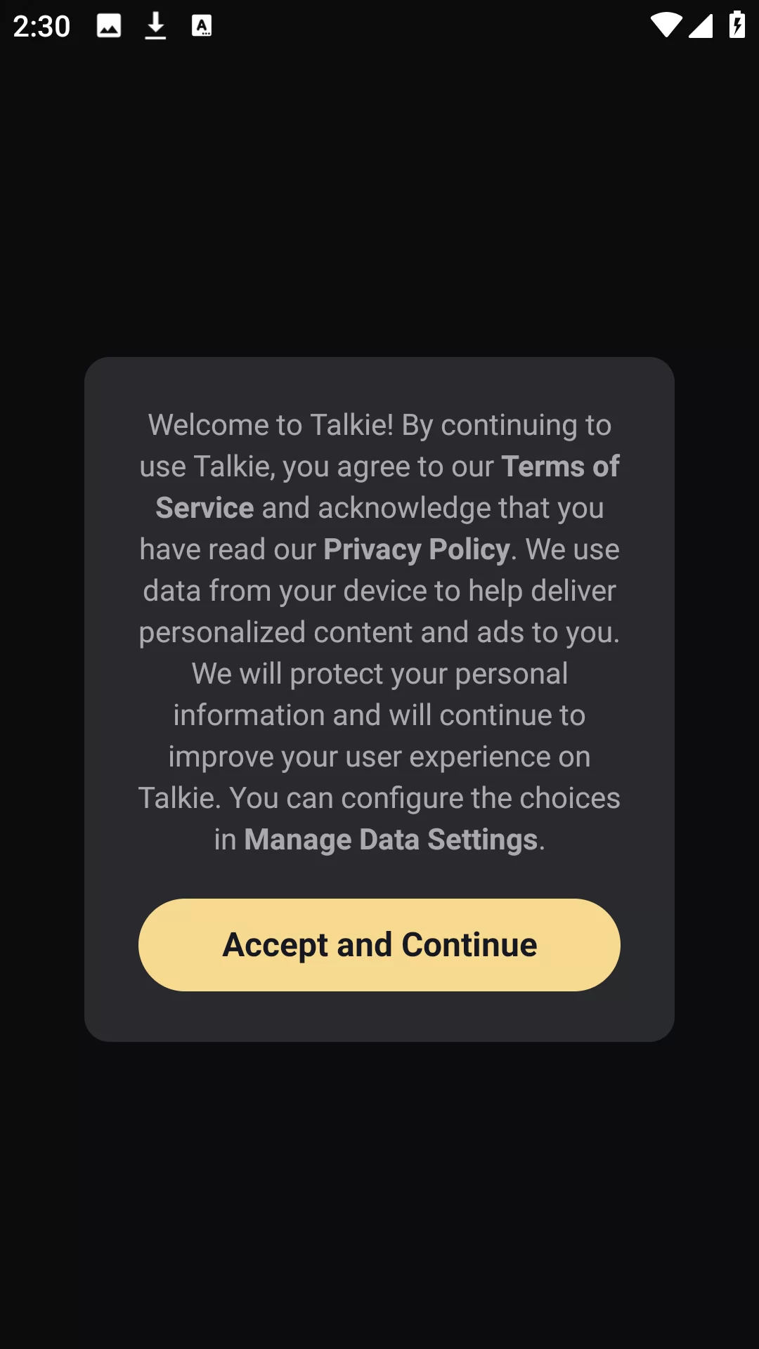 星野Talkie国际版英文初始界面 星野Talkie国际版英文初始界面