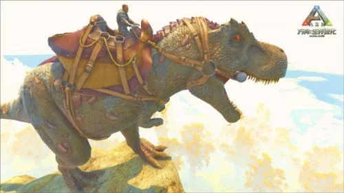 一位玩家正在手机上沉浸式游玩方舟生存进化2.0手机版，屏幕上显示着角色正在与一只三角龙对峙的场景。