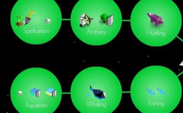 游戏内科技树界面截图，展示复杂的科技升级路径