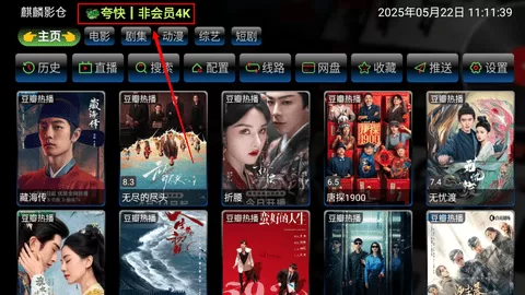 麒麟影仓TV内置版数据源切换界面