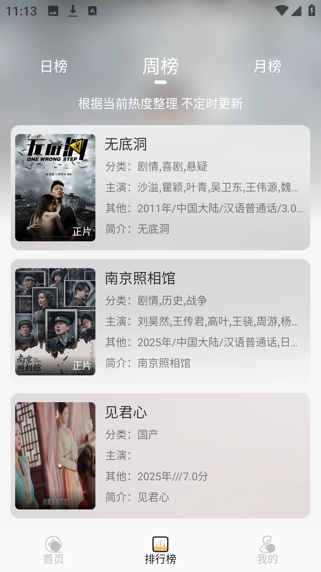 看吧影视热门榜单推荐界面