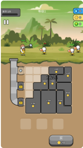 游戏界面展示使用金币购买新方块格子的过程