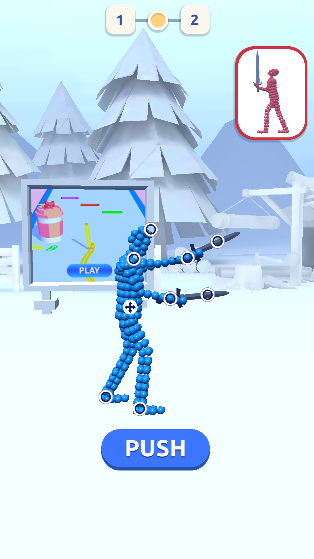 游戏玩法示意图:玩家正在调整角色关节,摆出一个夸张的进攻姿势。 游戏玩法示意图:玩家正在调整角色关节,摆出一个夸张的进攻姿势。