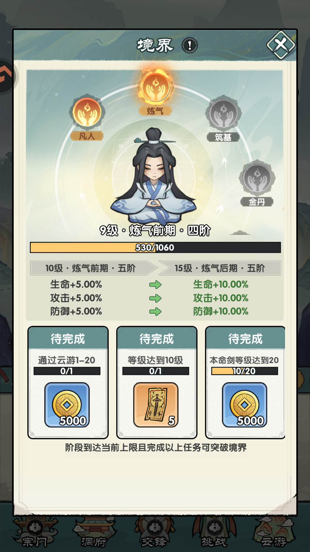 境界突破与任务界面