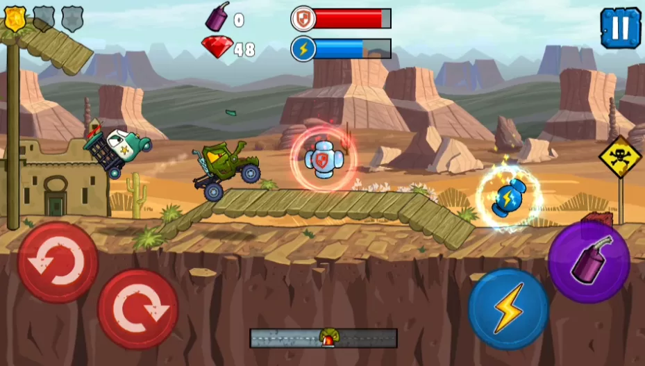 游戏内战斗画面，展示赛车使用特殊武器攻击其他车辆