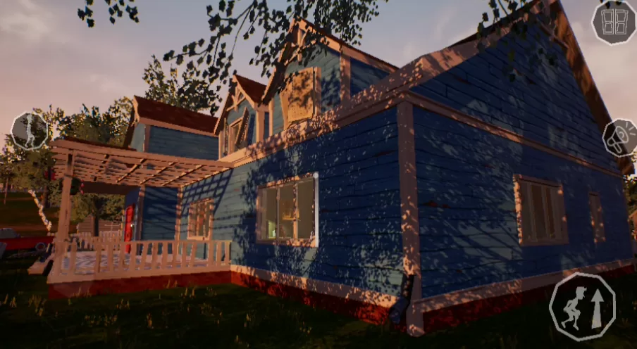 游戏内潜行场景，玩家角色躲在柜子中，透过缝隙观察外界