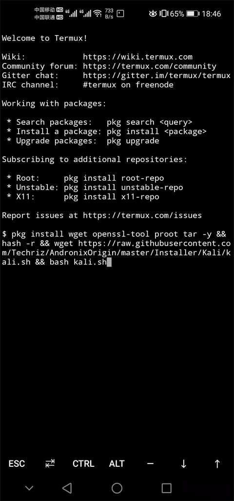 在Termux中执行安装命令