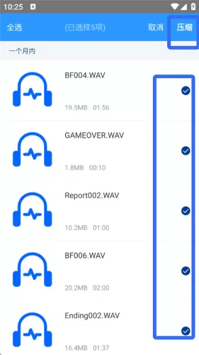 步骤2:勾选文件并点击压缩 步骤2:勾选文件并点击压缩