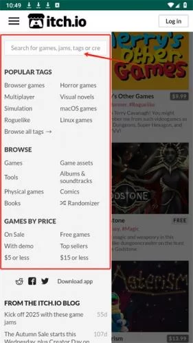 itch客户端搜索功能演示