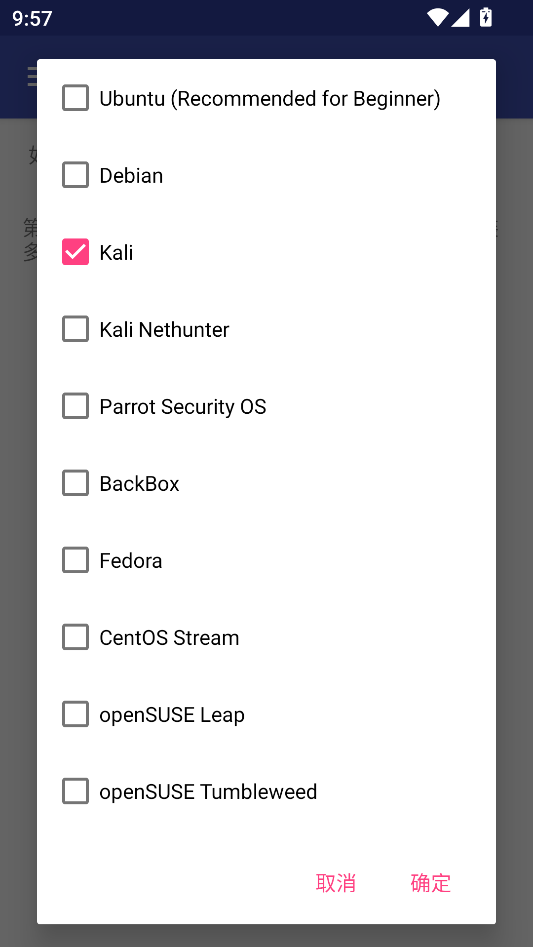 在AnLinux中选择Kali Linux