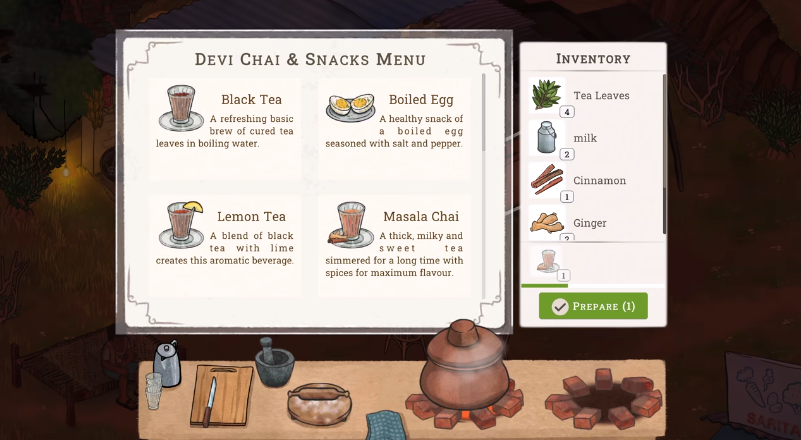 游戏内烹饪与经营界面