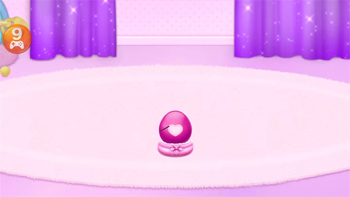 游戏画面展示一颗正在孵化的彩色惊奇蛋，周围有魔法星光特效