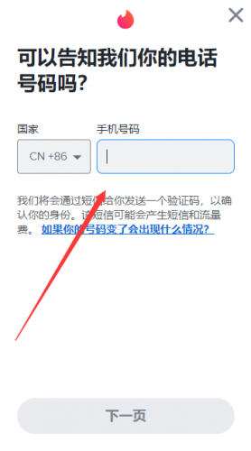 Tinder手机号登录界面