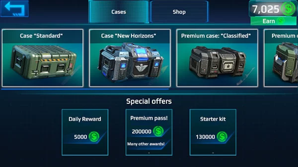 游戏商店界面，展示着各种等待开启的武器箱和已获得的角色饰品