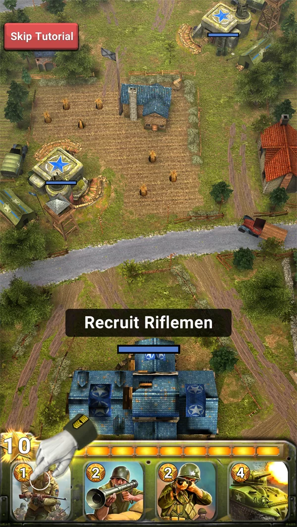 游戏实战画面：兵种与战术卡配合