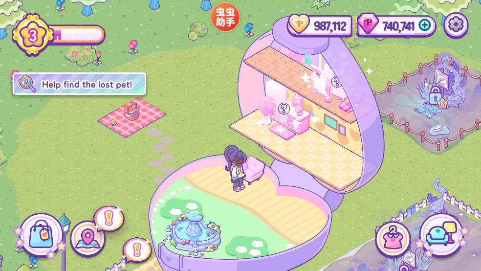 一位游戏角色正在波莉镇的面包店内与NPC互动，橱窗里摆满了精致的糕点