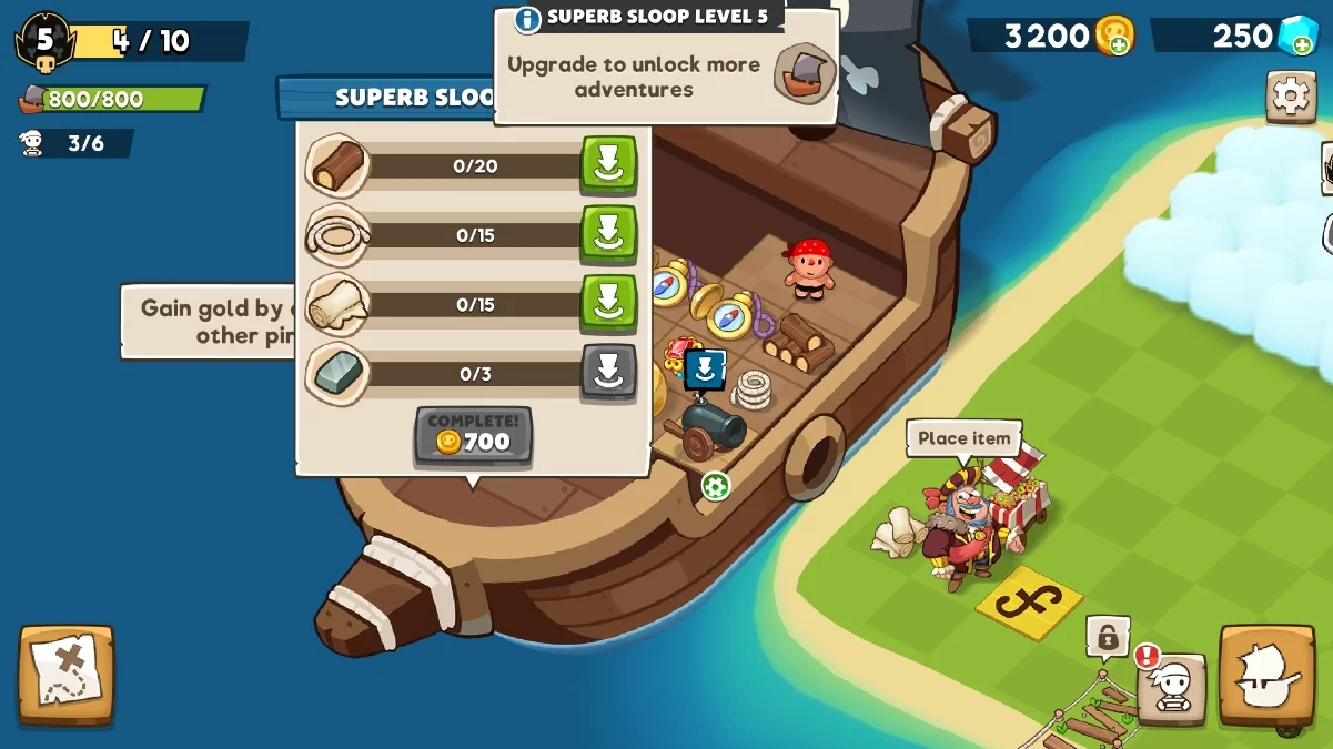 游戏发展界面：展示船只升级与船员管理