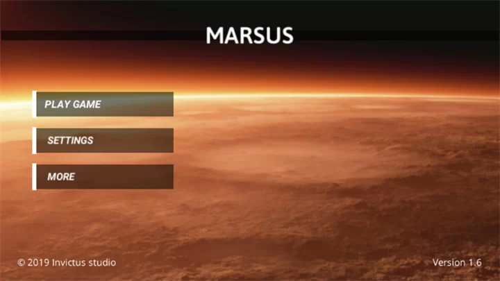 游戏开局画面，展示坠毁的飞船和荒凉的火星地表