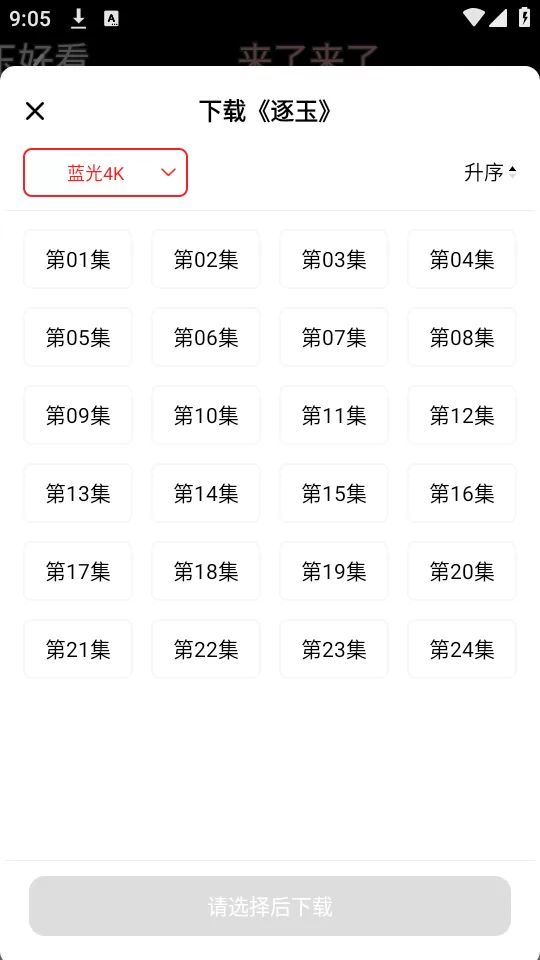 选择要下载的剧集和清晰度