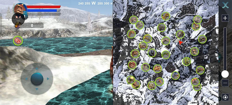 游戏内开放世界地图与恐龙分布