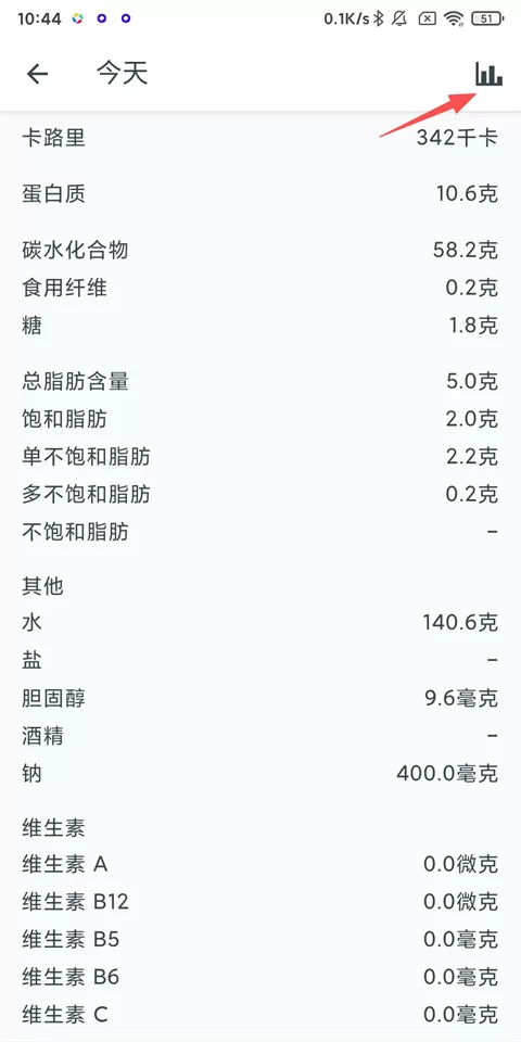 YAZIO应用的食物添加与营养总结界面截图