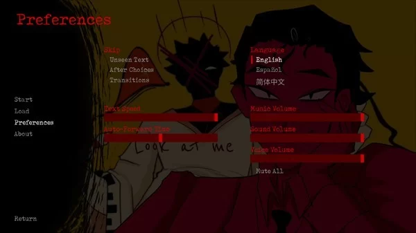 ToEatAGod第二章语言设置菜单截图，指向简体中文选项
